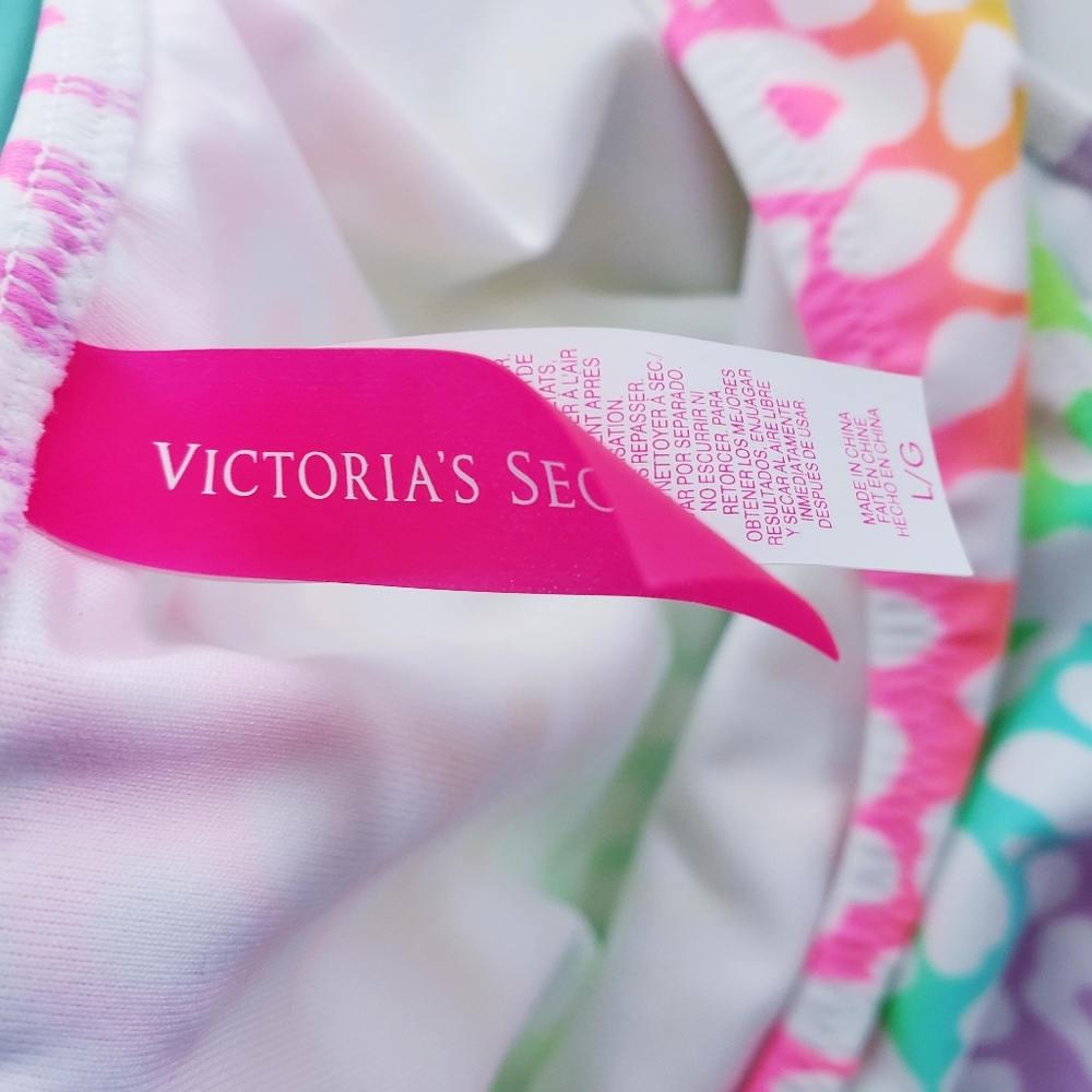 2 EUC Victoria's Secret Ruched Bikini Bottoms Womens Large Tie Dye Neon Cheetah - Picture 3 of 11